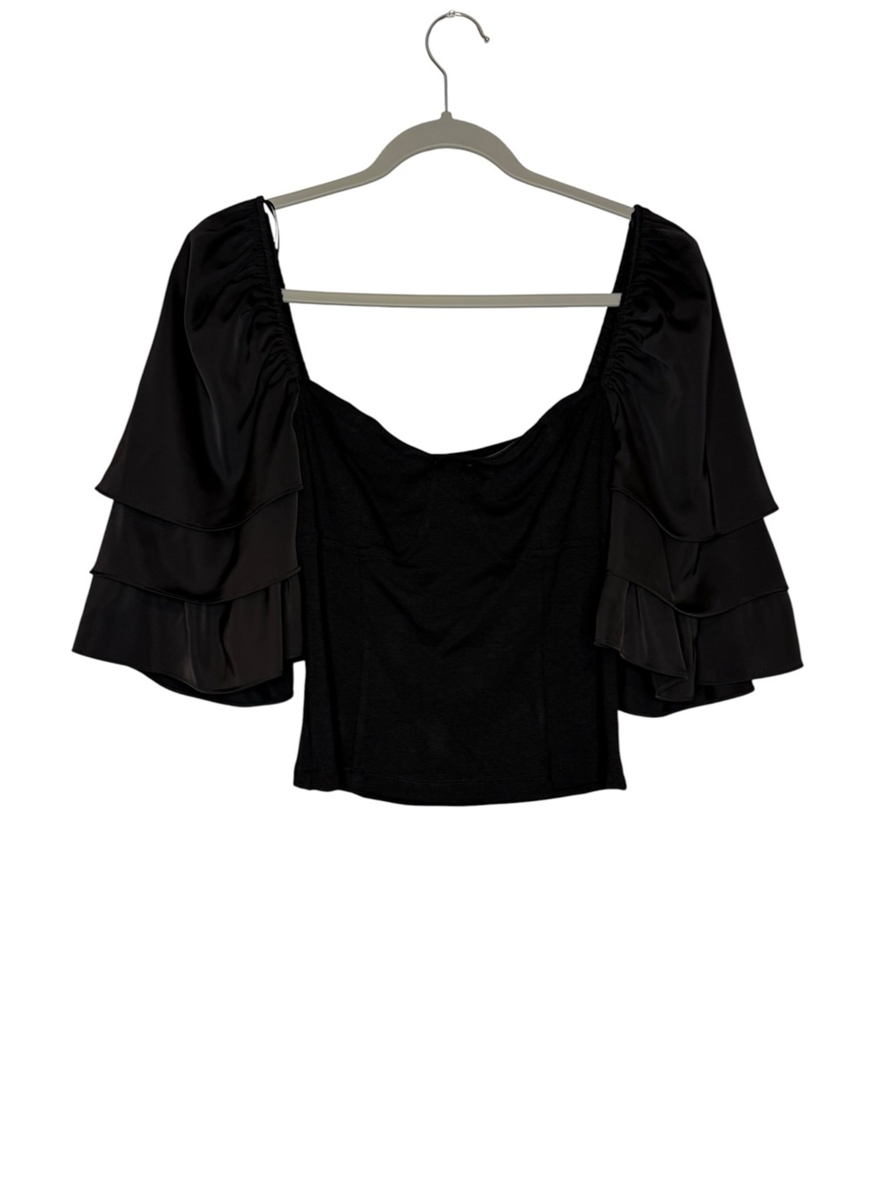 Anthropologie Maeve Tiered Sleeve Short Sleeve Tee Black Size Small